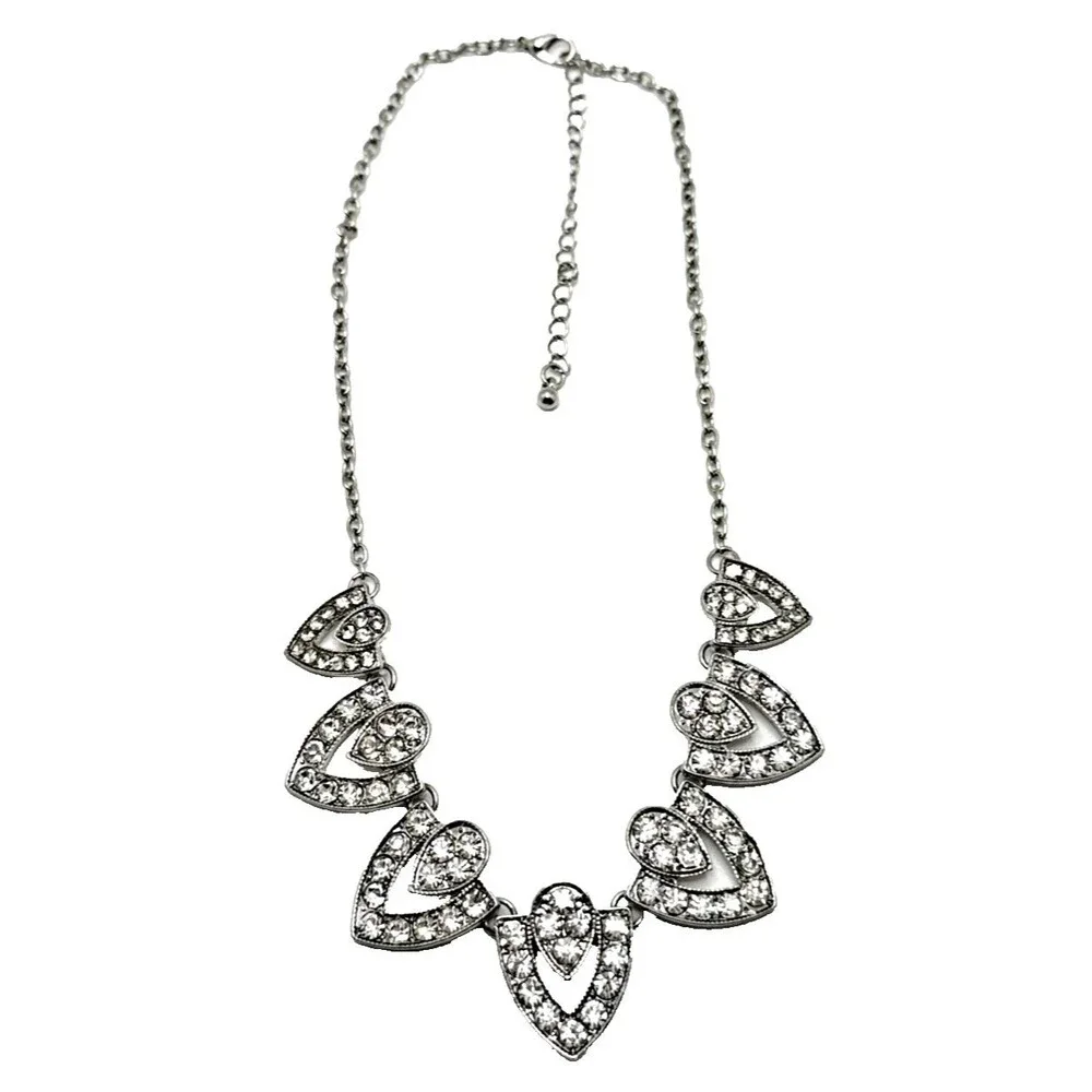 Art Deco Crystal Rhinestone Bib Necklace Silver Tone Bridal Prom Statement 19